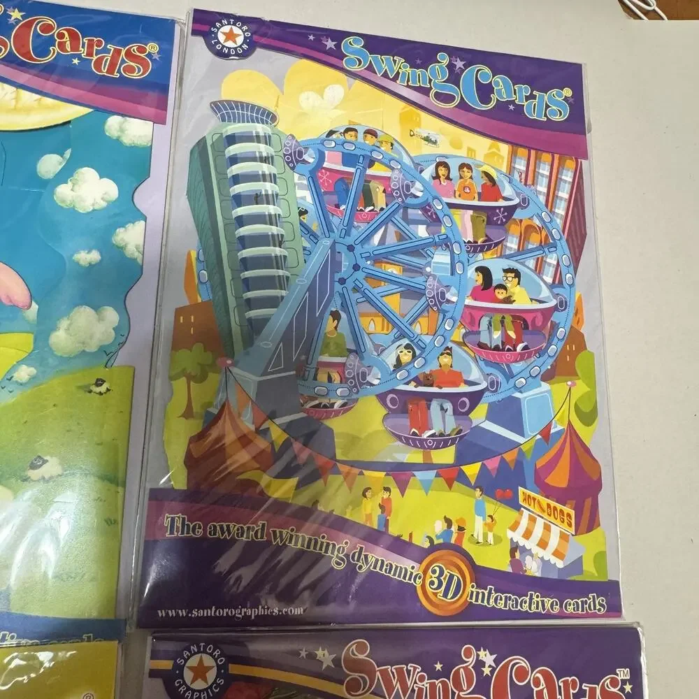 New Lot of 6 Swing 3D Popup Cards Santoro Birthday colorful dog pig circus roses